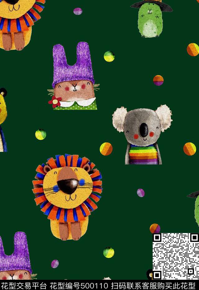 趣味卡通动物数码印花华亿平台下载（图片编号: 500110） - 瓦栏（Walan）