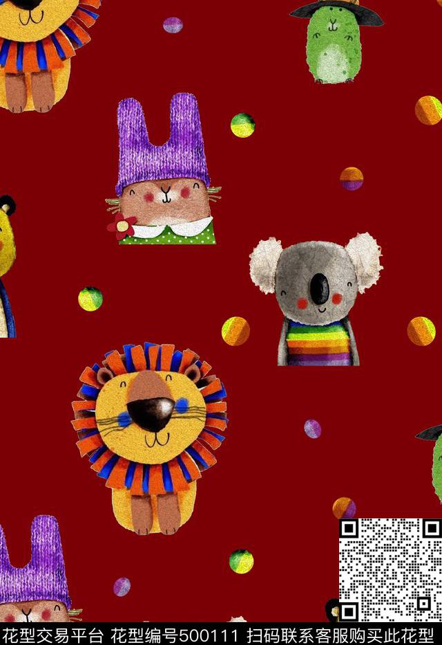 趣味卡通动物数码印花华亿平台下载（图片编号: 500111） - 瓦栏（Walan）
