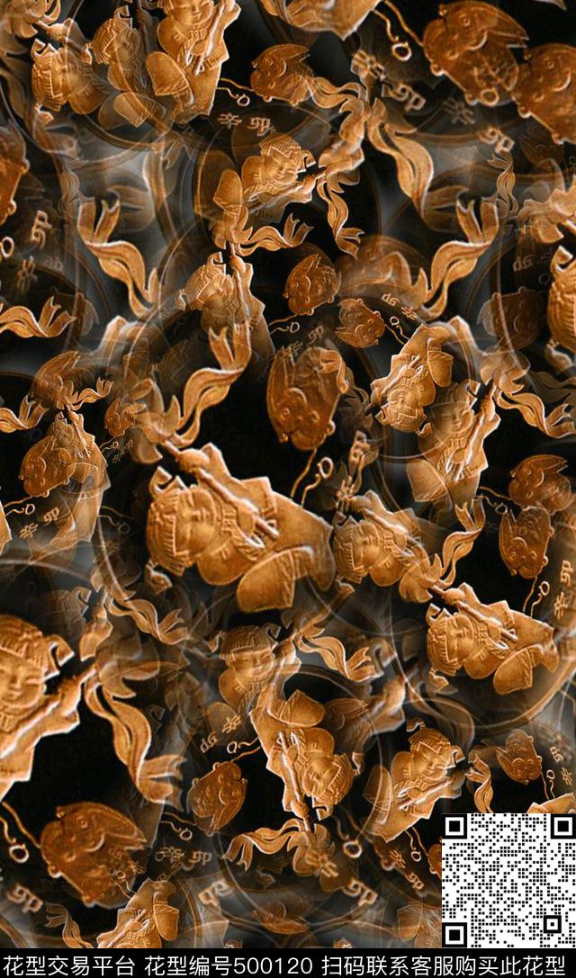 复古休闲怀旧欧美风人头休闲数码印花华亿平台下载（图片编号: 500120） - 瓦栏（Walan）