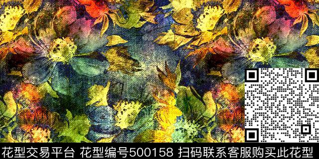 油画抽象花草丝绸数码印花华亿平台下载（图片编号: 500158） - 瓦栏（Walan）