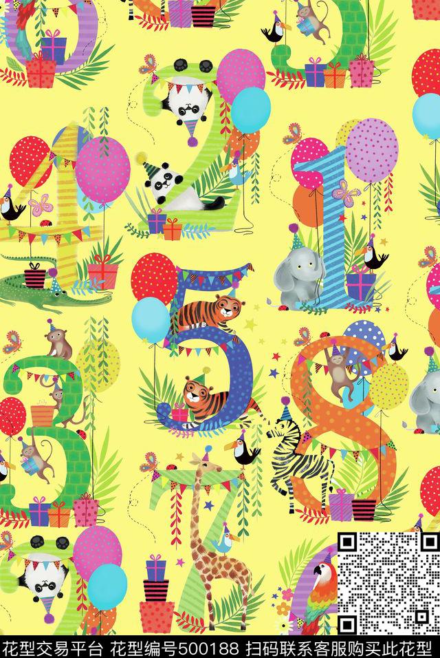 趣味数字动物数码印花华亿平台下载（图片编号: 500188） - 瓦栏（Walan）
