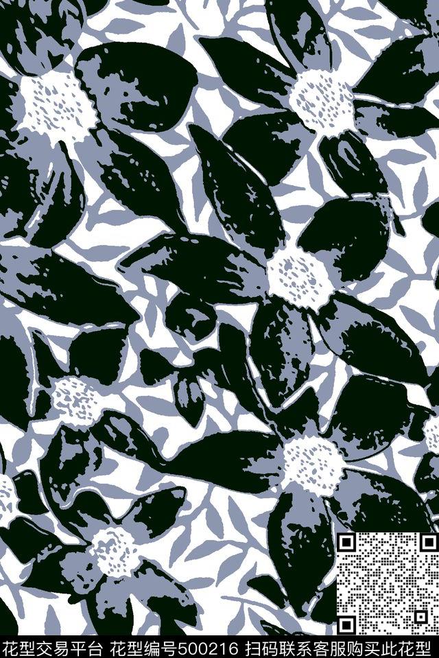 休闲风抽象花朵叶片传统印花华亿平台下载（图片编号: 500216） - 瓦栏（Walan）