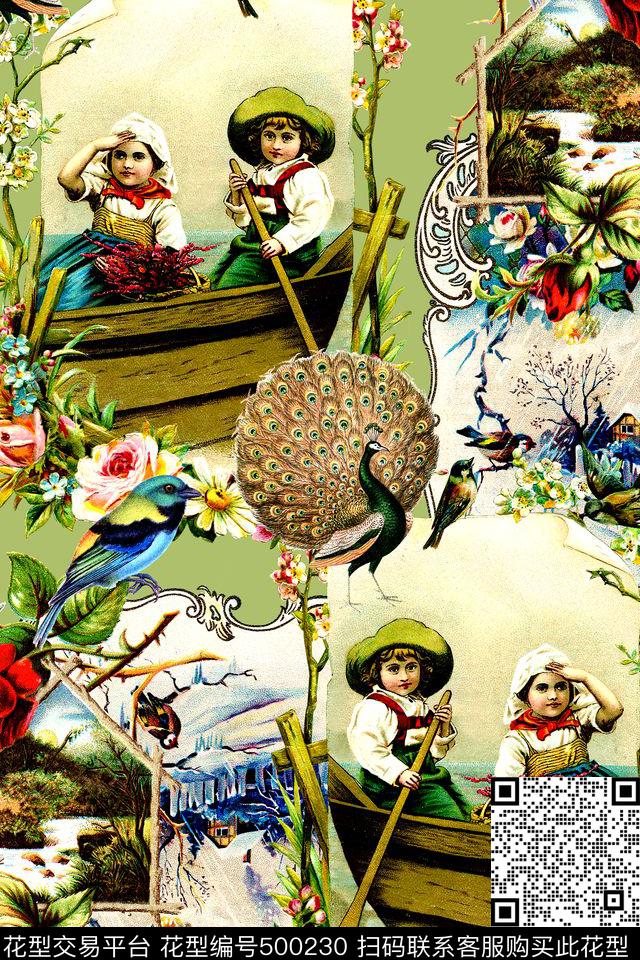 欧式花纹人物数码印花华亿平台下载（图片编号: 500230） - 瓦栏（Walan）