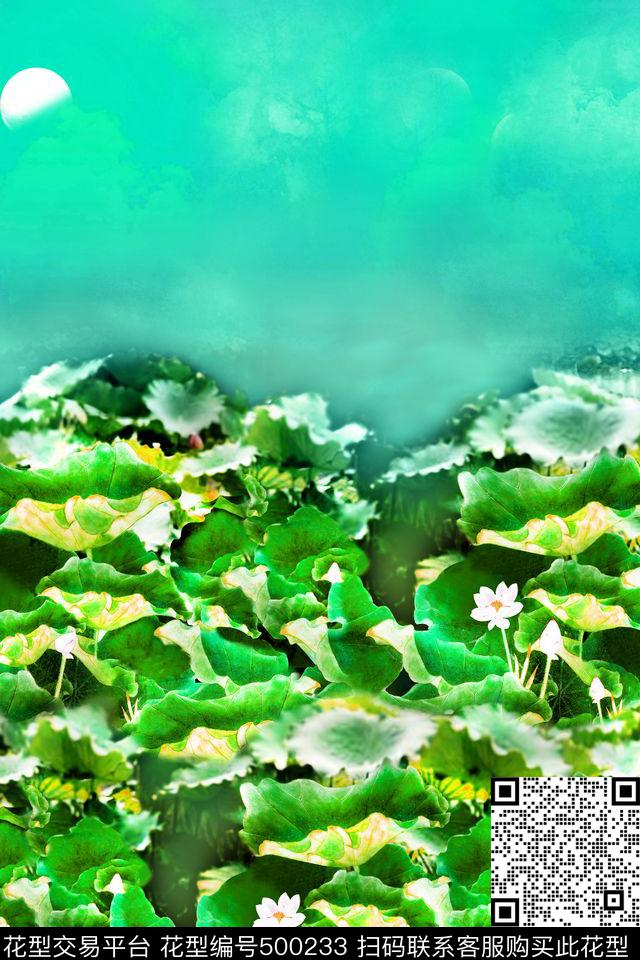 荷叶云彩月光数码印花华亿平台下载（图片编号: 500233） - 瓦栏（Walan）