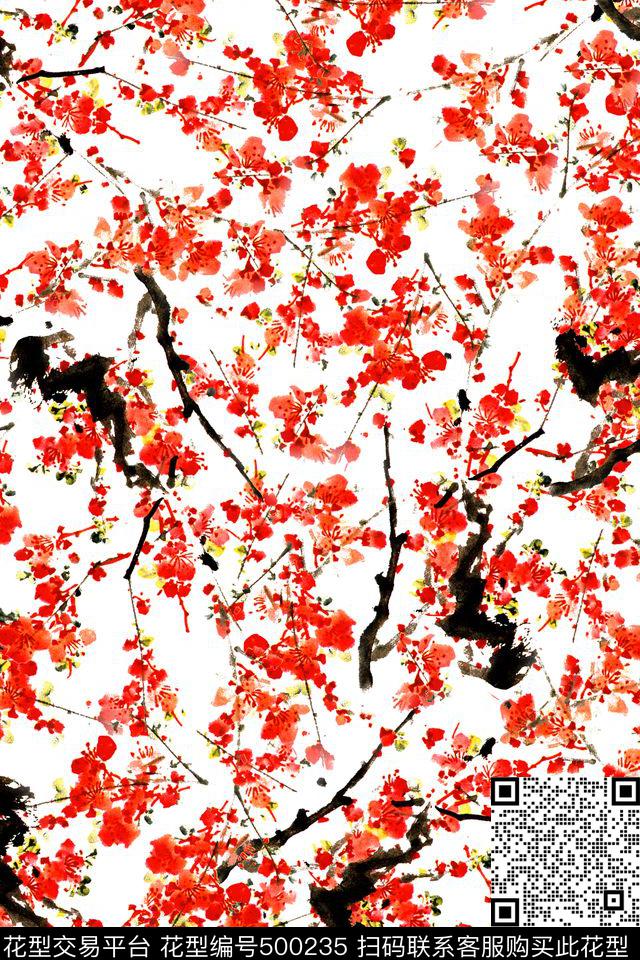 手绘中国风小碎花数码印花华亿平台下载（图片编号: 500235） - 瓦栏（Walan）