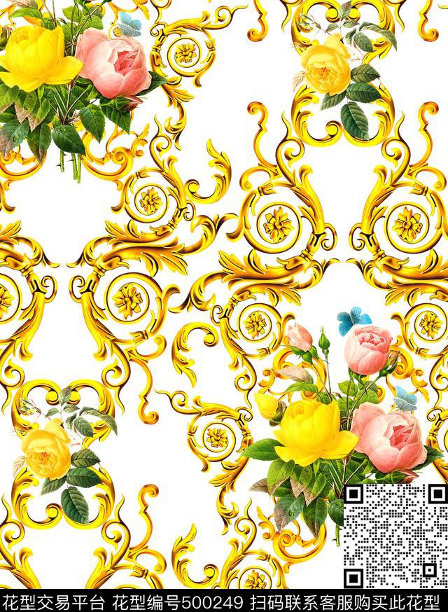 时尚欧式花纹花卉数码印花华亿平台下载（图片编号: 500249） - 瓦栏（Walan）