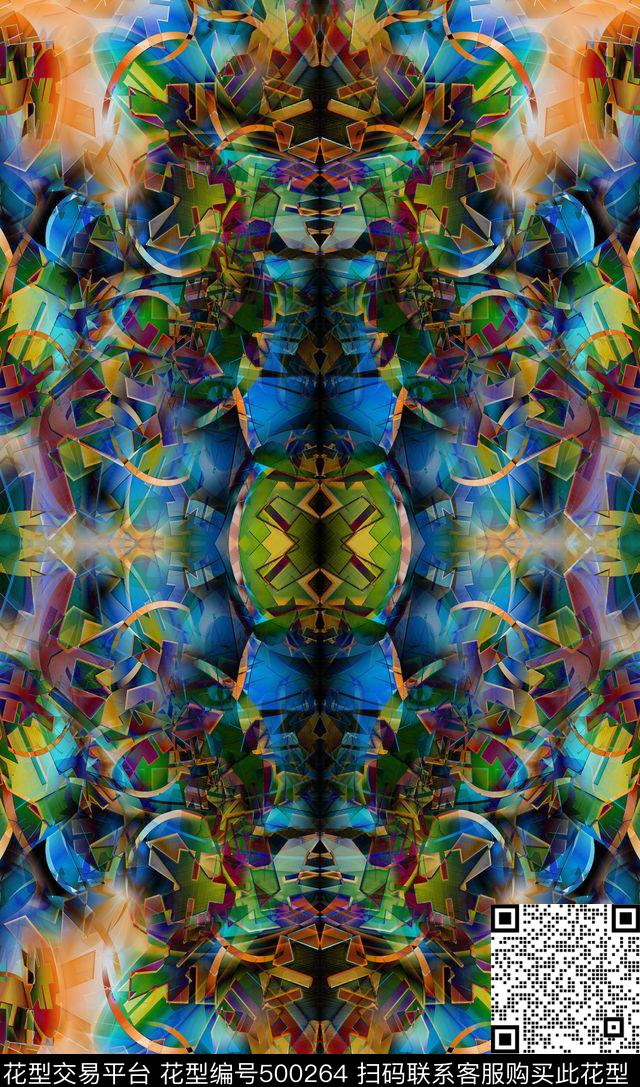 抽象宫廷图章欧美风热带风情数码印花华亿平台下载（图片编号: 500264） - 瓦栏（Walan）