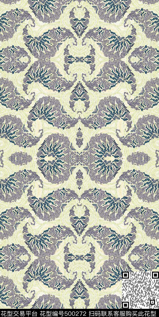 欧式复古手绘数码印花华亿平台下载（图片编号: 500272） - 瓦栏（Walan）