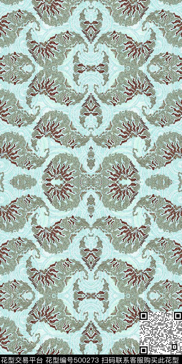 欧式复古手绘数码印花华亿平台下载（图片编号: 500273） - 瓦栏（Walan）
