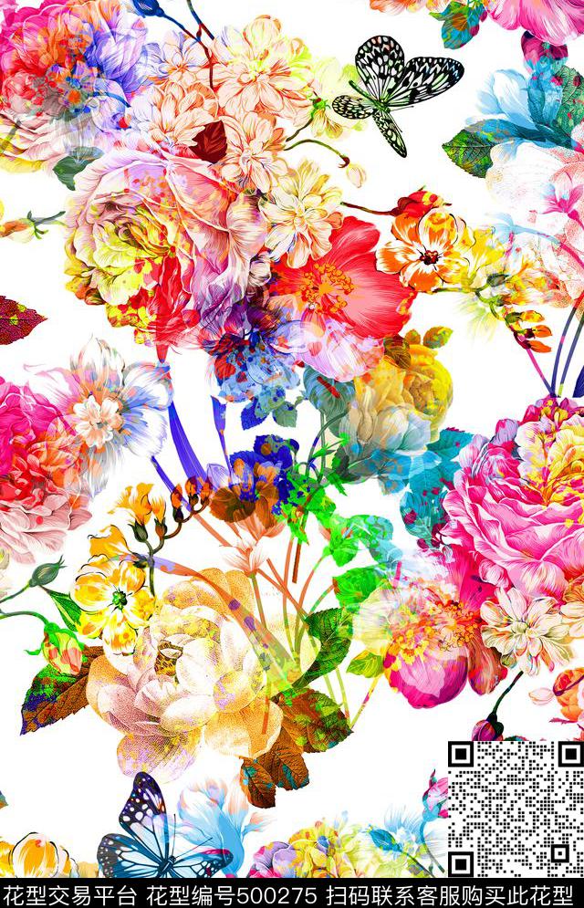 抽象炫彩花卉女士衬衫短裙数码印花华亿平台下载（图片编号: 500275） - 瓦栏（Walan）