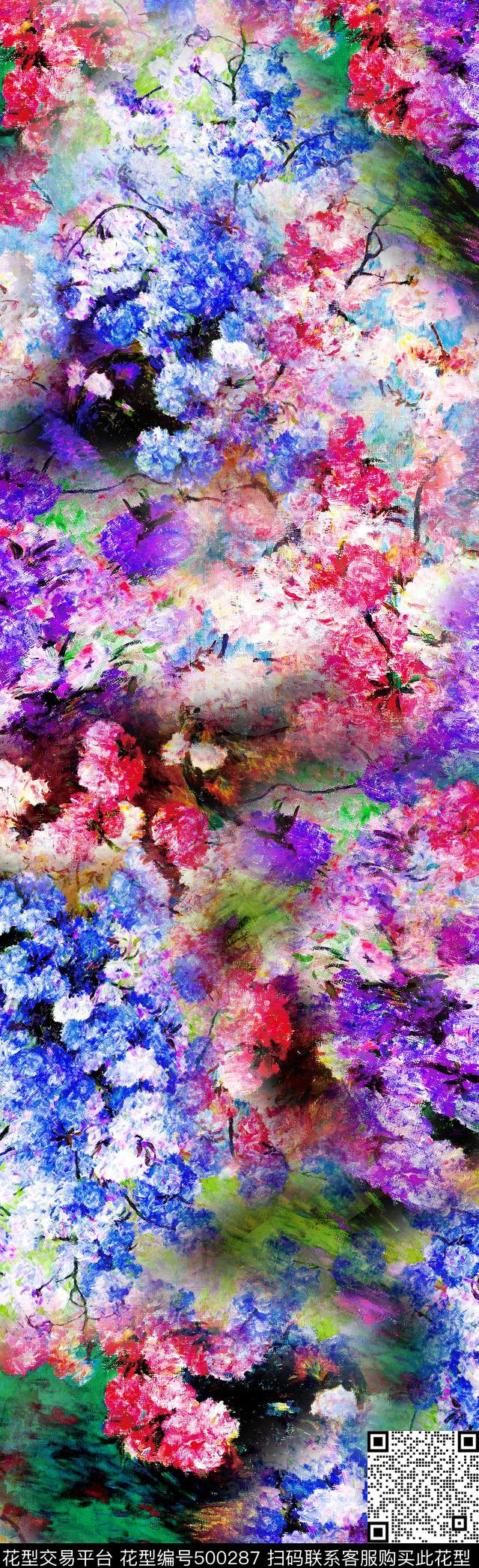 油画长丝巾花卉长围巾油画笔触长丝巾数码印花华亿平台下载（图片编号: 500287） - 瓦栏（Walan）