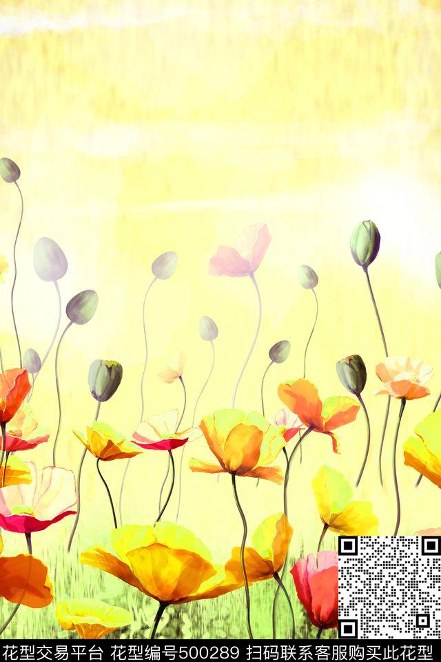 水彩花朵简约数码印花华亿平台下载（图片编号: 500289） - 瓦栏（Walan）