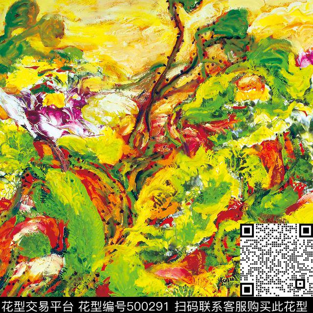 浓郁色彩写意花卉方巾数码印花华亿平台下载（图片编号: 500291） - 瓦栏（Walan）