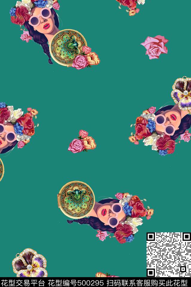 时尚流行美女头像花卉潮流数码印花华亿平台下载（图片编号: 500295） - 瓦栏（Walan）