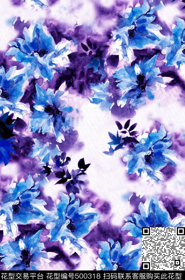 花卉女装手绘数码印花华亿平台下载（图片编号: 500318） - 瓦栏（Walan）