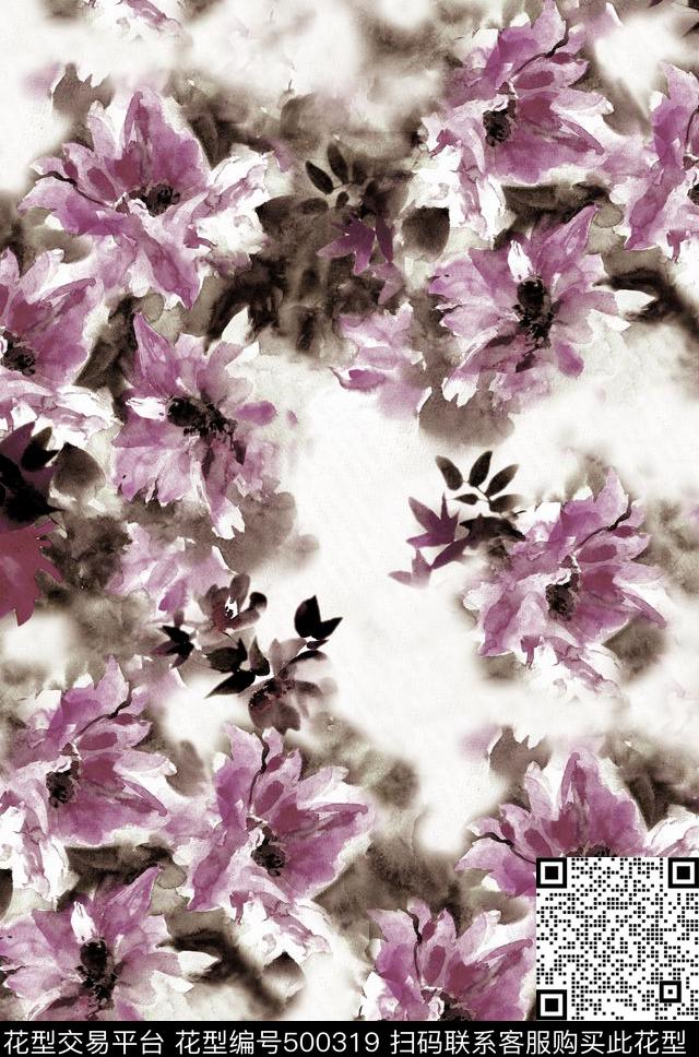 花卉女装手绘数码印花华亿平台下载（图片编号: 500319） - 瓦栏（Walan）