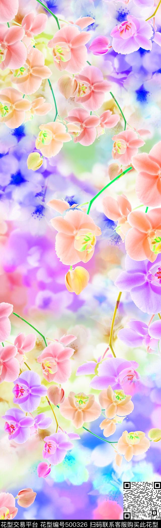 梦幻小花卉长丝巾田园风数码印花华亿平台下载（图片编号: 500326） - 瓦栏（Walan）