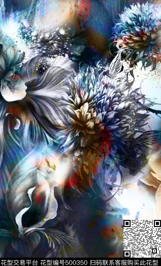MAX-中国风流行时尚手绘水彩花卉数码印花华亿平台下载（图片编号: 500350） - 瓦栏（Walan）