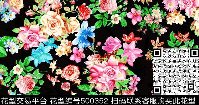现代花卉时尚女装数码印花华亿平台下载（图片编号: 500352） - 瓦栏（Walan）