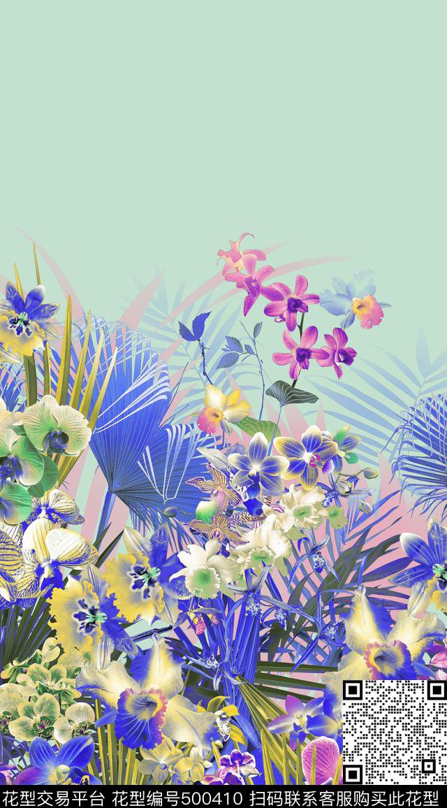 现代花卉组合数码印花华亿平台下载（图片编号: 500410） - 瓦栏（Walan）