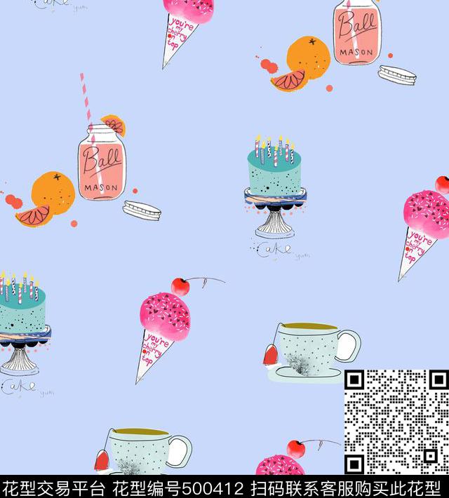 甜美冰淇淋甜点数码印花华亿平台下载（图片编号: 500412） - 瓦栏（Walan）