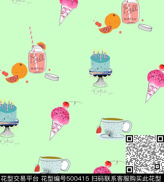 甜美冰淇淋甜点数码印花华亿平台下载（图片编号: 500415） - 瓦栏（Walan）