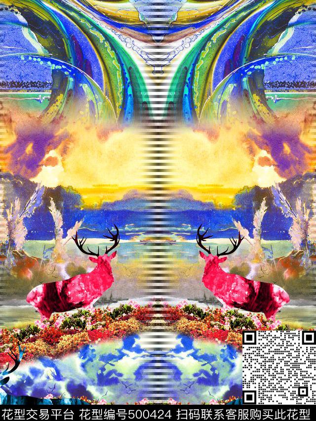 定位条纹麋鹿数码印花华亿平台下载（图片编号: 500424） - 瓦栏（Walan）