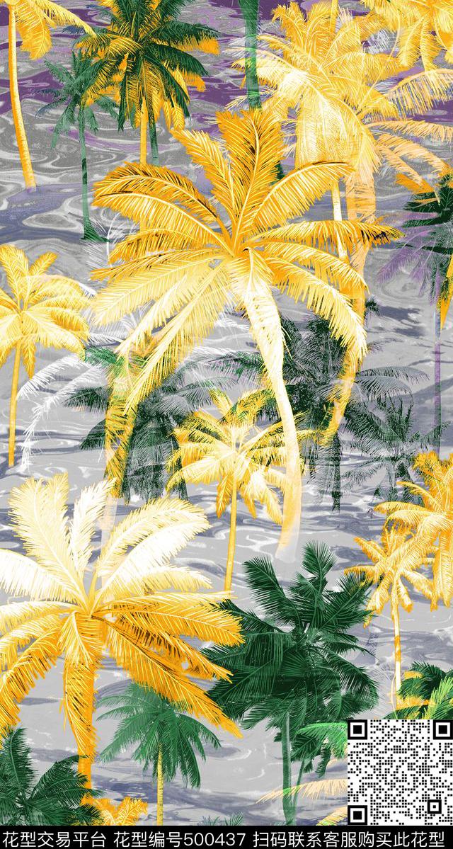 现代椰树简约时尚数码印花华亿平台下载（图片编号: 500437） - 瓦栏（Walan）