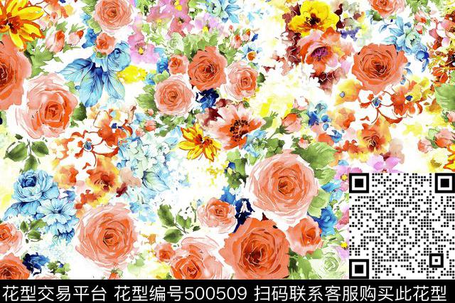 花卉时尚女装现代数码印花华亿平台下载（图片编号: 500509） - 瓦栏（Walan）