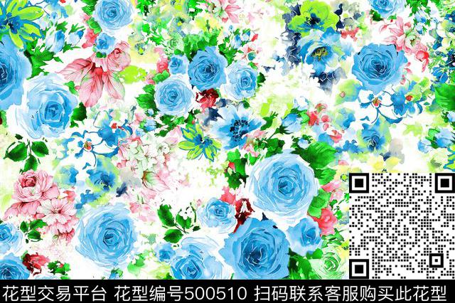 现代花卉时尚女装数码印花华亿平台下载（图片编号: 500510） - 瓦栏（Walan）