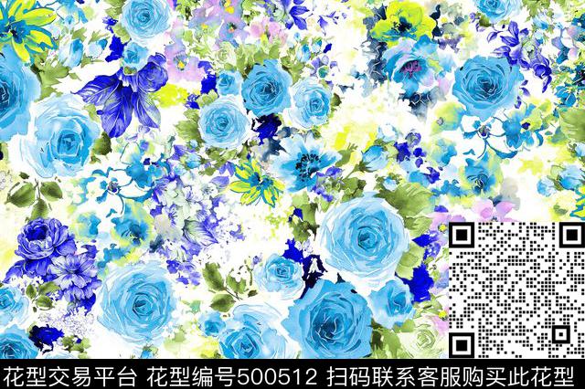 现代花卉时尚女装数码印花华亿平台下载（图片编号: 500512） - 瓦栏（Walan）