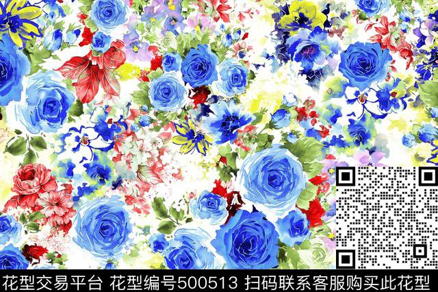 现代花卉时尚女装数码印花华亿平台下载（图片编号: 500513） - 瓦栏（Walan）