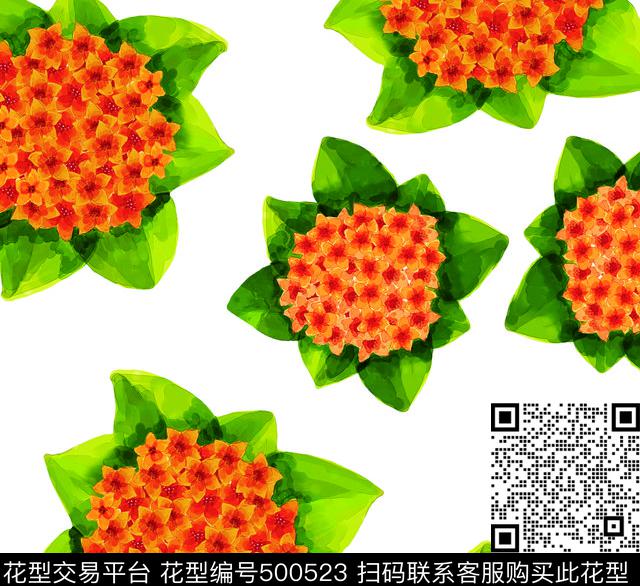 绿色清新大花数码印花华亿平台下载（图片编号: 500523） - 瓦栏（Walan）
