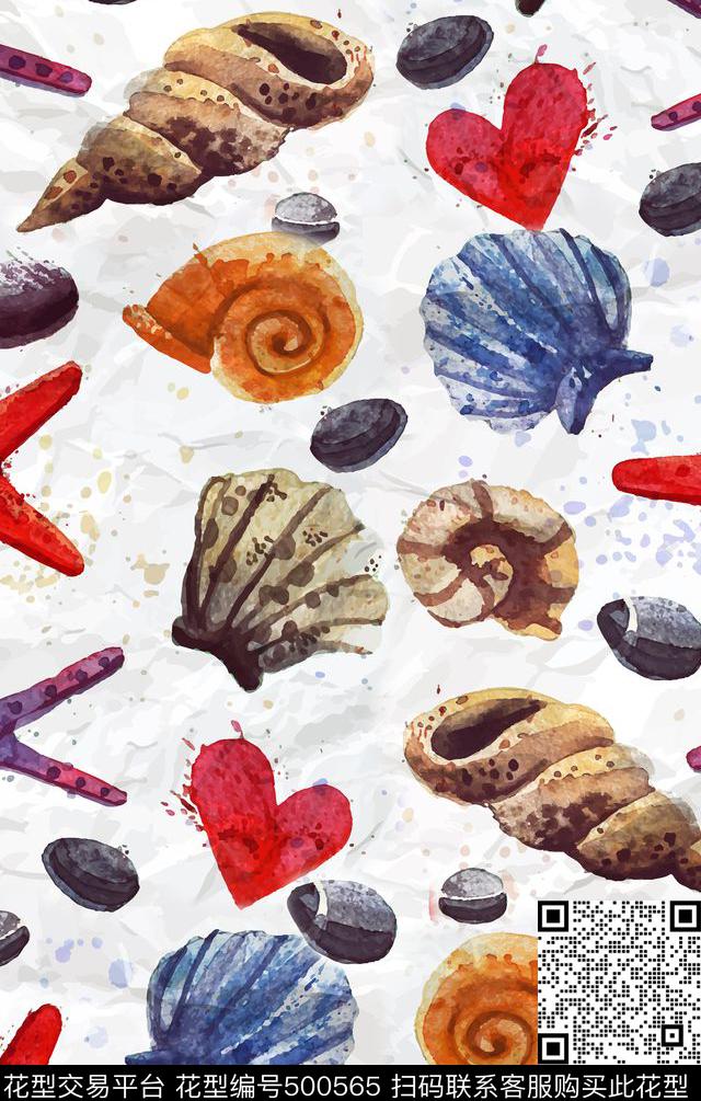贝壳海底动物海螺数码印花华亿平台下载（图片编号: 500565） - 瓦栏（Walan）