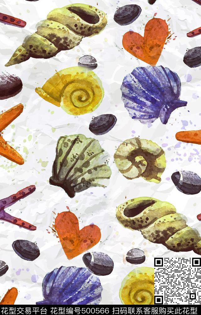 海底动物贝壳海螺数码印花华亿平台下载（图片编号: 500566） - 瓦栏（Walan）
