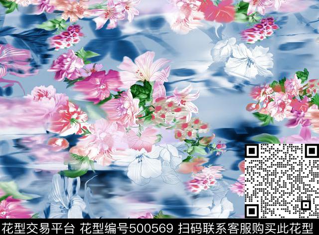 现代花卉时尚时装数码印花华亿平台下载（图片编号: 500569） - 瓦栏（Walan）
