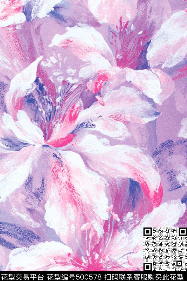 原创花卉优雅数码印花华亿平台下载（图片编号: 500578） - 瓦栏（Walan）