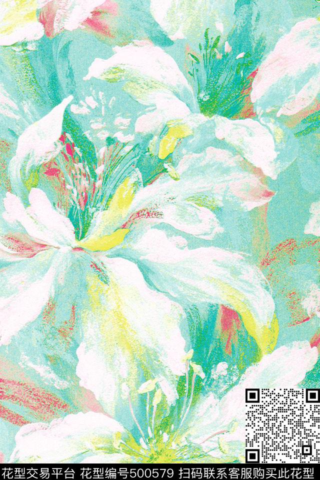 原创花卉优雅数码印花华亿平台下载（图片编号: 500579） - 瓦栏（Walan）