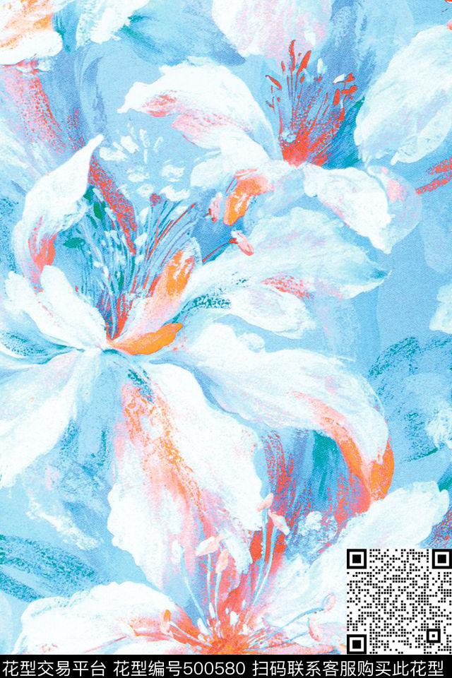 原创花卉优雅数码印花华亿平台下载（图片编号: 500580） - 瓦栏（Walan）
