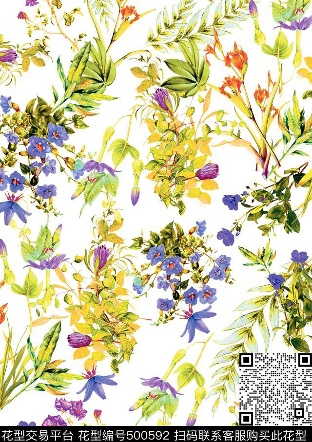 原创优雅花卉数码印花华亿平台下载（图片编号: 500592） - 瓦栏（Walan）