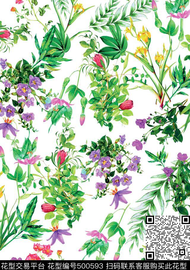 原创优雅花卉数码印花华亿平台下载（图片编号: 500593） - 瓦栏（Walan）