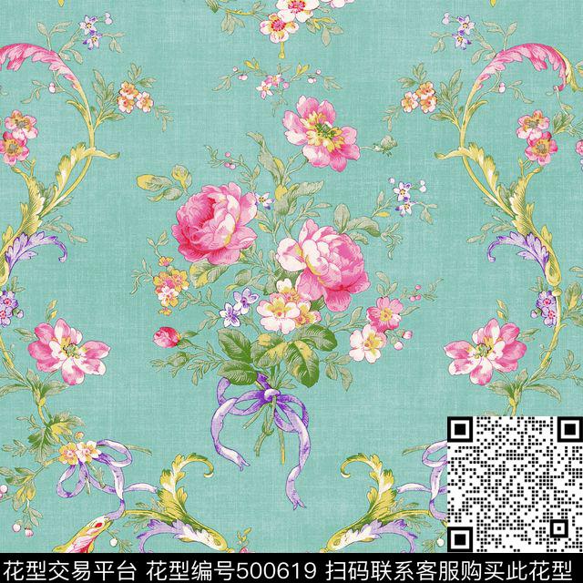 新美式复古绚丽对称花纹传统印花华亿平台下载（图片编号: 500619） - 瓦栏（Walan）