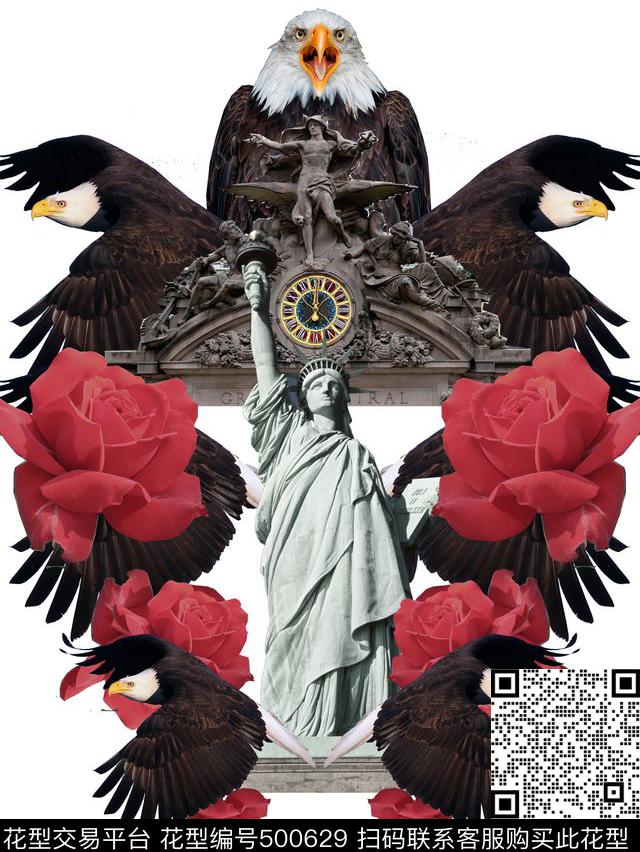 t恤华亿平台白头鹰花朵数码印花华亿平台下载（图片编号: 500629） - 瓦栏（Walan）