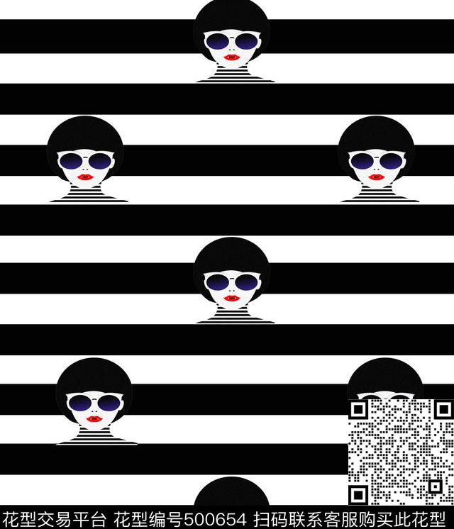 波普风条纹墨镜酷女孩头像数码印花华亿平台下载（图片编号: 500654） - 瓦栏（Walan）