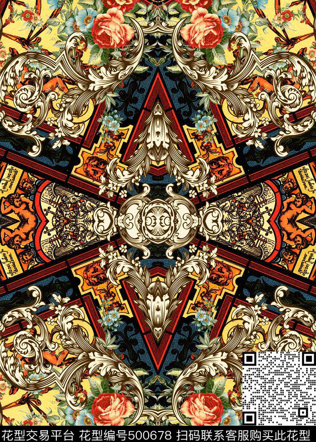 宫廷玫瑰欧式传统印花华亿平台下载（图片编号: 500678） - 瓦栏（Walan）