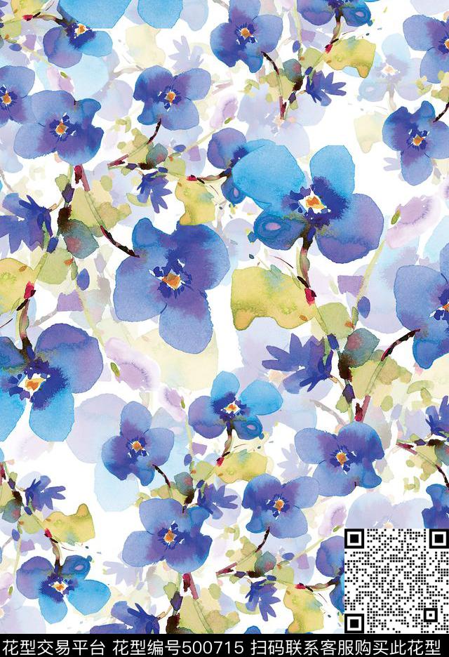 潮流时尚水彩抽象花卉数码印花华亿平台下载（图片编号: 500715） - 瓦栏（Walan）