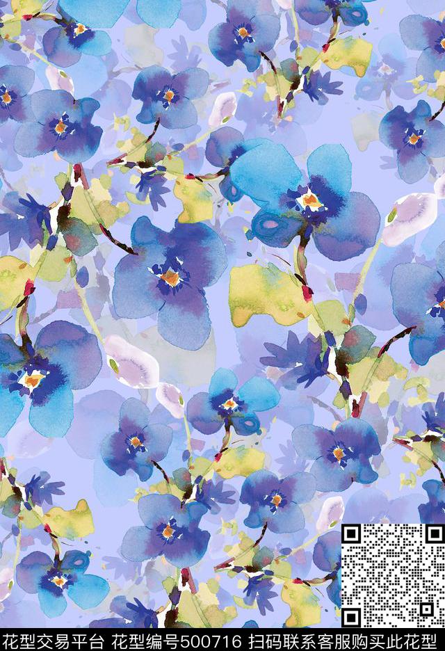 潮流时尚水彩抽象花卉数码印花华亿平台下载（图片编号: 500716） - 瓦栏（Walan）