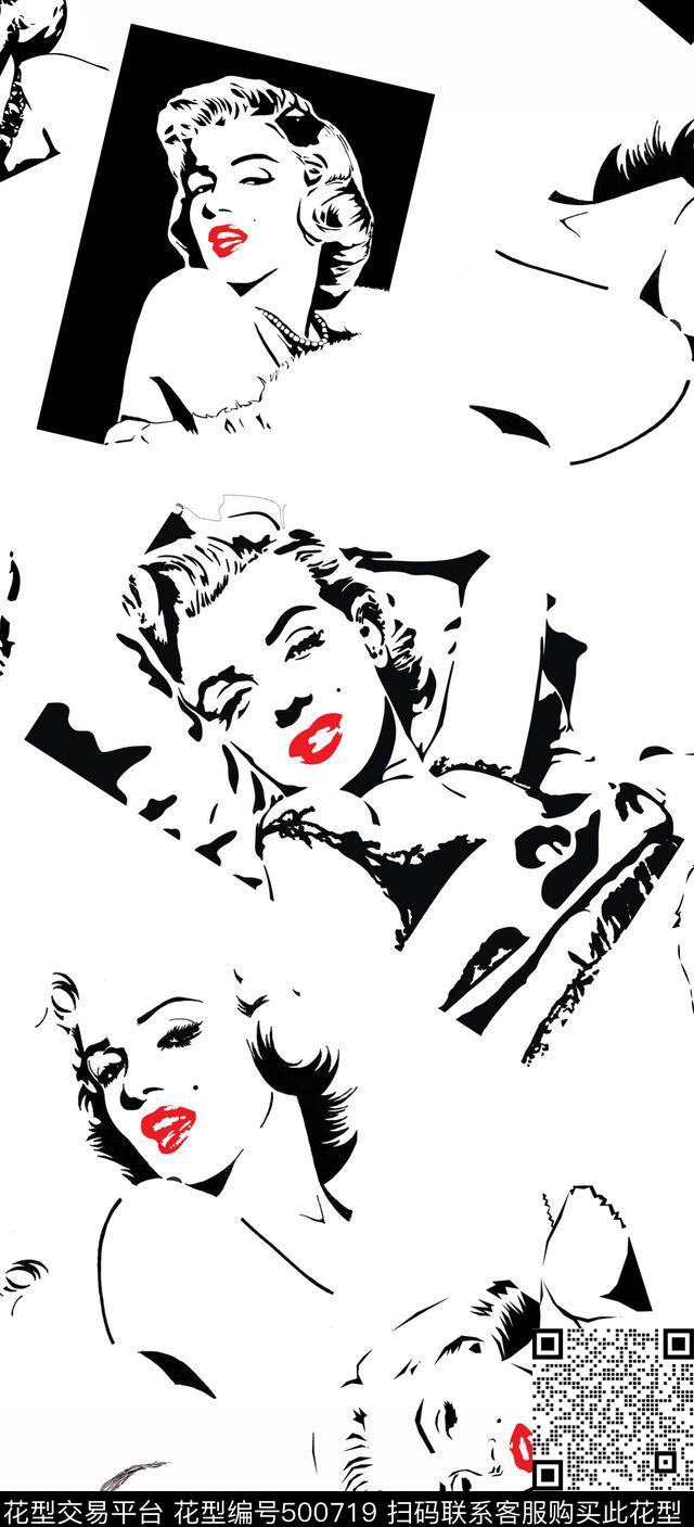 传统印花人物红唇卡通传统印花华亿平台下载（图片编号: 500719） - 瓦栏（Walan）