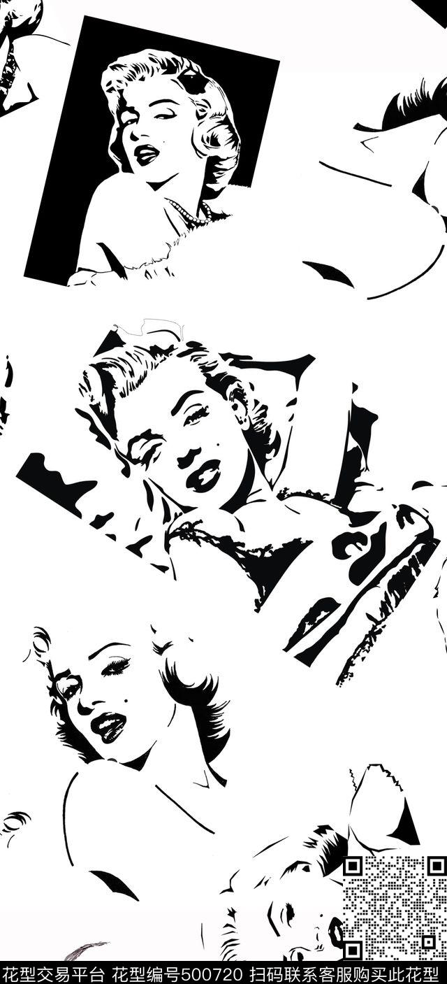 传统印花人物红唇卡通传统印花华亿平台下载（图片编号: 500720） - 瓦栏（Walan）