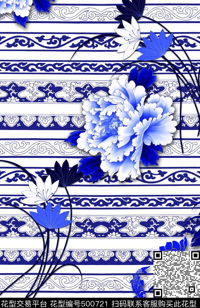青花瓷清爽陶瓷数码印花华亿平台下载（图片编号: 500721） - 瓦栏（Walan）